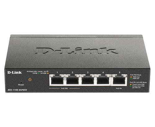 D-Link DGS 1100-05PDV2 - Switch - intelligente - 5 x 10/100/1000 (2 PoE) - desktop - PoE (18 W)